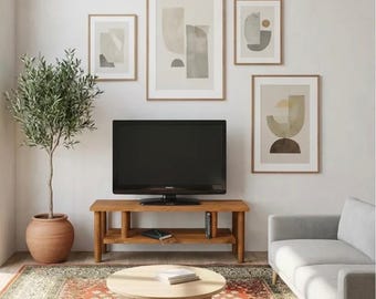 Handmade Rustic Solid Wood TV Stand with Shelf