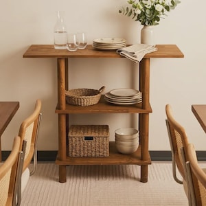 Isola da cucina - tavolo da bar - Tavolo da bar in legno massello di pino - scrivania con contenitore - Scaffale consolle rustico per piccoli spazi