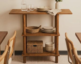 Isola da cucina - tavolo da bar - Tavolo da bar in legno massello di pino - scrivania con contenitore - Scaffale consolle rustico per piccoli spazi