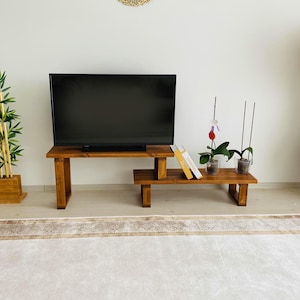 Adjustable Length Tv Unit, Rustic Tv Stand, Handmade Solid Wood Tv Unit, Media Stand, Solid Wood Decorative Tv Stand