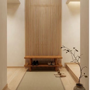 Solid Wood Entryway Bench with Shoe Rack, Handmade 画像 3