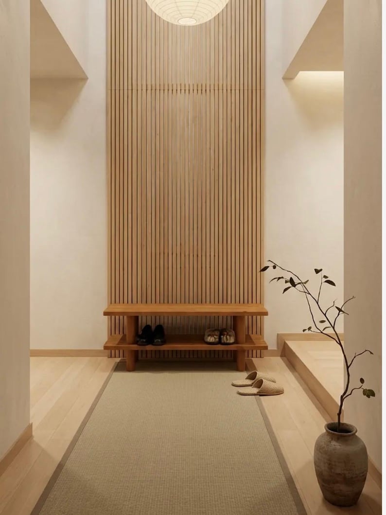 Solid Wood Entryway Bench with Shoe Rack, Handmade 画像 3