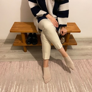 Solid Wood Entryway Bench with Shoe Rack, Handmade 画像 5