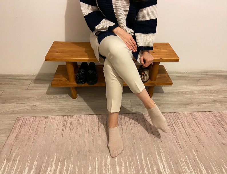 Solid Wood Entryway Bench with Shoe Rack, Handmade 画像 5
