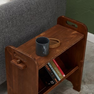 Narrow side table, minimalist bookcase, Nightstand, Scandinavian Table, 2-Tier Solid Wood Side Table, sofa side table, slim coffee table image 8