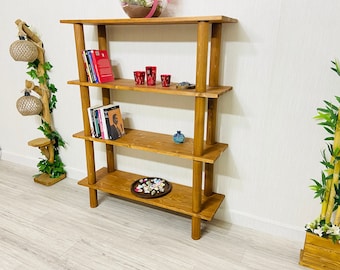 Solid Pine Wood Ladder Bookshelf, Scandinavian Mid-Century Bookcase