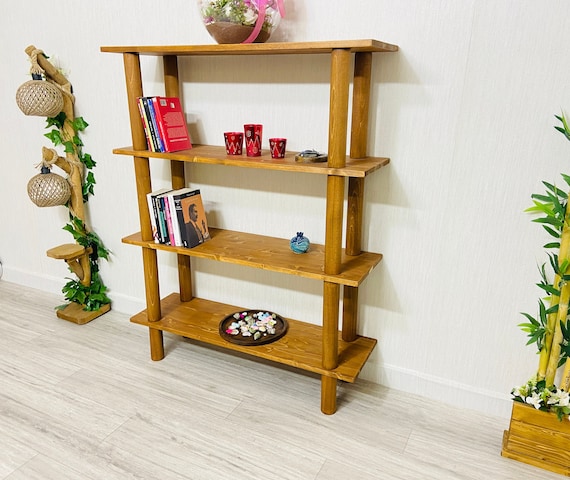 Solid Pine Wood Ladder Bookshelf, Scandinavian Mid-Century Bookcase