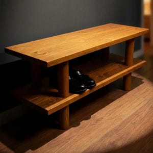 Solid Wood Entryway Bench with Shoe Rack, Handmade 画像 18