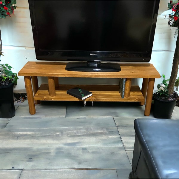 Solid wood TV unit, Rustic TV Stand, Handmade stand, Media Stand, TV Stand with Shelf, pine tree tv stand, solid wood handmade