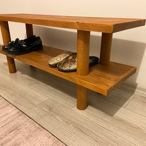 Solid Wood Entryway Bench with Shoe Rack, Handmade 画像 10