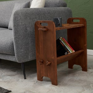 Narrow side table, minimalist bookcase, Nightstand, Scandinavian Table, 2-Tier Solid Wood Side Table, sofa side table, slim coffee table image 4