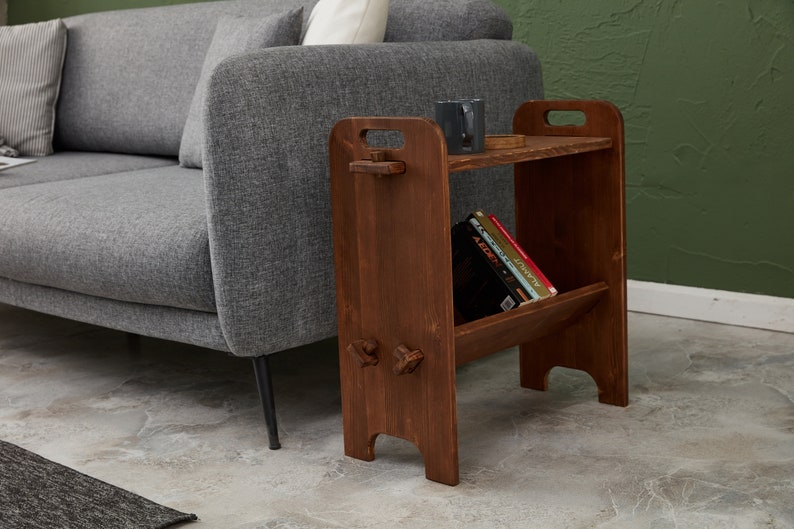Narrow side table, minimalist bookcase, Nightstand, Scandinavian Table, 2-Tier Solid Wood Side Table, sofa side table, slim coffee table image 4