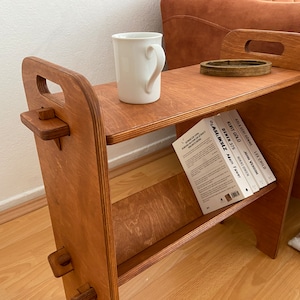 Narrow side table, minimalist bookcase, Nightstand, Scandinavian Table, 2-Tier Solid Wood Side Table, sofa side table, slim coffee table CHESTNUT