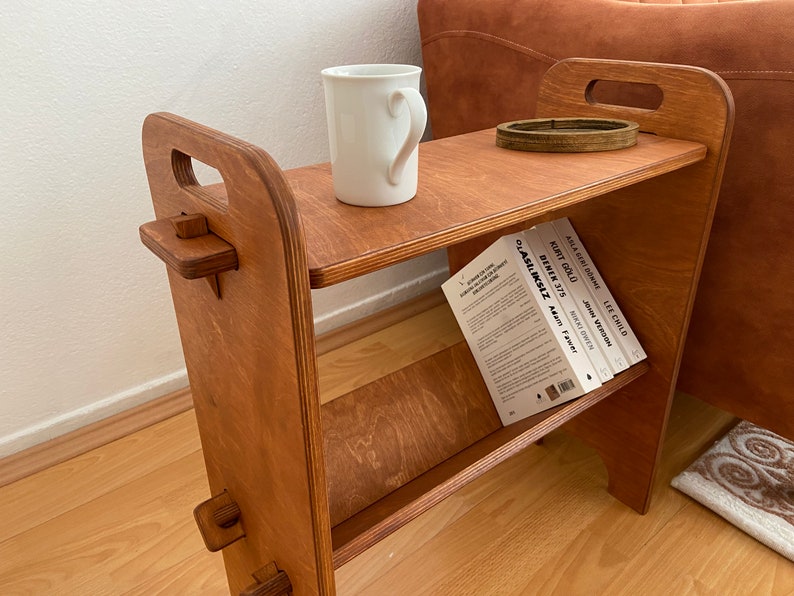 Narrow side table, minimalist bookcase, Nightstand, Scandinavian Table, 2-Tier Solid Wood Side Table, sofa side table, slim coffee table CHESTNUT