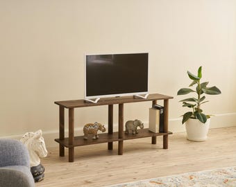 Handmade Solid Pine Wood TV Stand, Rustic Scandinavian Media Console