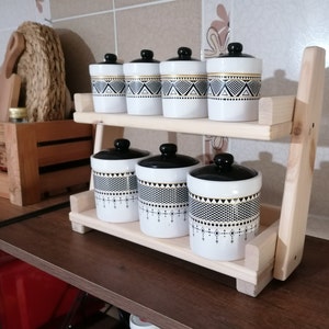 Vintage style wooden spice rack counter, tabletop spice and essential oil rack and holder, Christmas gift for her
