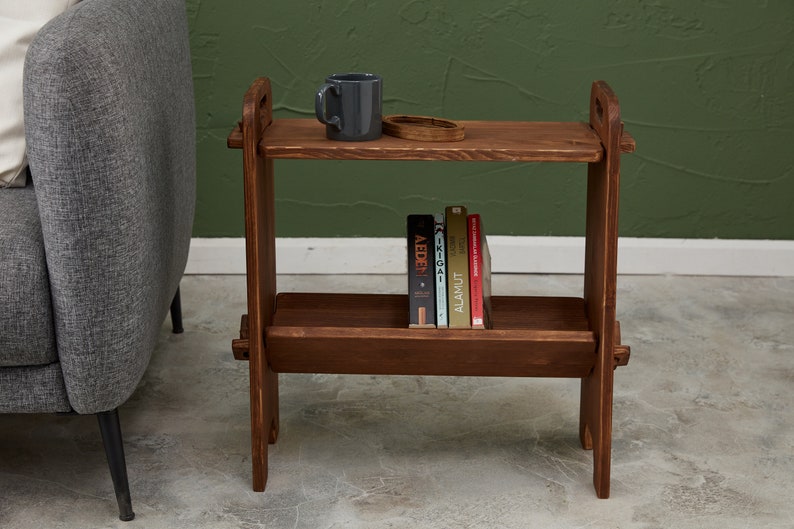Narrow side table, minimalist bookcase, Nightstand, Scandinavian Table, 2-Tier Solid Wood Side Table, sofa side table, slim coffee table image 3