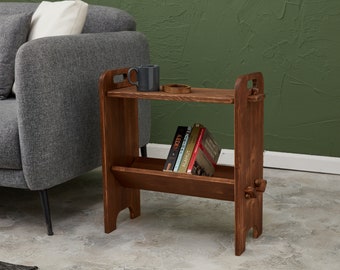 Schmaler Beistelltisch, minimalistisches Bücherregal, Nachttisch, skandinavischer Tisch, 2-stufiger Beistelltisch aus Massivholz, Sofa-Beistelltisch, schlanker Couchtisch