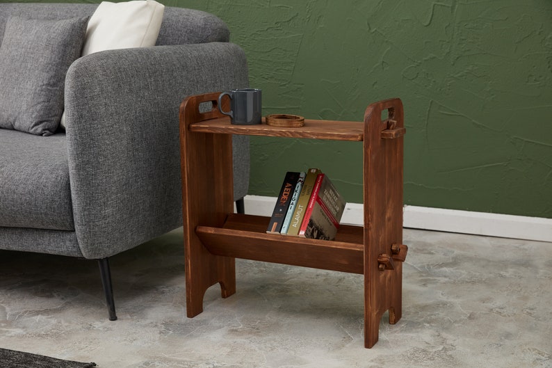 Narrow side table, minimalist bookcase, Nightstand, Scandinavian Table, 2-Tier Solid Wood Side Table, sofa side table, slim coffee table WALNUT