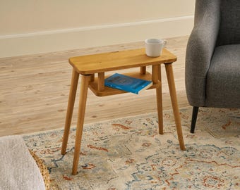 Handmade Solid Wood 2-Tier Side Table, Scandinavian Nightstand