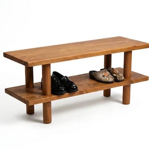 Solid Wood Entryway Bench with Shoe Rack, Handmade 画像 20