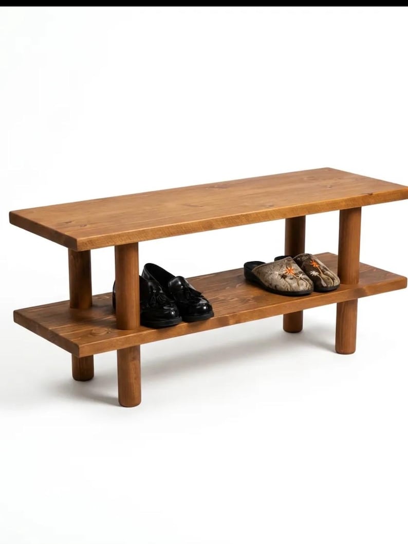 Solid Wood Entryway Bench with Shoe Rack, Handmade 画像 20