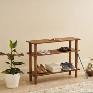 Entry Shoe Rack, Stand Shoe Rack for Hallway, Long Entryway Bench, Solid Wood Shoe Rack, Handmade Bench, Mid Century Shoe Storage