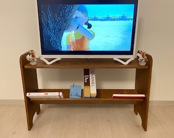 Handmade Rustic Wood TV Stand with Storage Shelves