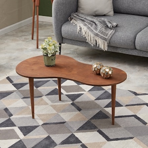 Skandinavischer Tisch, Kürbis-Couchtisch, moderner Couchtisch aus Holz, ovaler Couchtisch, KONISCHE FÜSSE, moderner Couchtisch