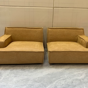Dollhouse 1:6 scale free combination leather sofa, Doll Furniture, Handmade Camel brushed leather sectional couch, Gift for her