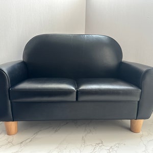 1:3 scale Black leather loveseat small couch, Handmade small sofa for 20-30&quot; doll,Children&#39;s Couch,Customizable doll Furniture,Gift for doll