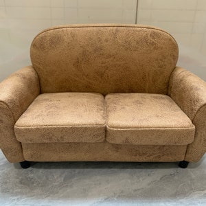 Dollhouse 1:6 Scale loveseat vintage flannel miniature couch, Dollhouse furniture, Handmade miniature sofa for 12&quot; dolls, Minimalist Couch