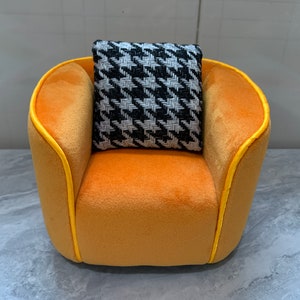 Orange 1:6 Scale single seat Dutch Flannel Sofa, Dollhouse miniature couch, Handmade Mini  Sofa Model, Doll sofa, Gift for doll