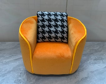 Orange Dutch Flannel Dollhouse Sofa: Handmade 1/6 Scale Miniature Couch