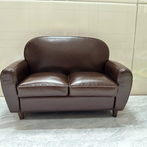 Dollhouse 1:6 Scale loveseat sheepskin miniature couch, Handmade miniature furniture, Mini sofa,Minimalist Leath couch,  Gift for doll ,