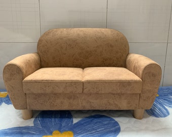 Handmade Vintage Flannel Loveseat Mini Sofa, 1:3 Scale Dollhouse Couch