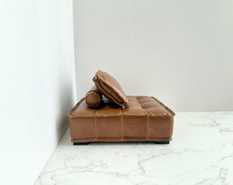 Handmade Miniature Brown Leather Doll Couch, 1:6 Scale Sofa