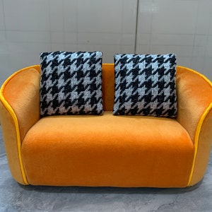 Dollhouse 1:6 Dutch flannel miniature couch, Orange loveseat doll couch,  Gift for doll, Handmade doll furniture, Minimalist sofa