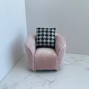 Pink 1:6 Scale single seat Dutch Flannel Sofa for 12&quot; dolls, Dollhouse miniature couch, Handmade Mini Sofa Chair, Doll sofa, Gift for doll