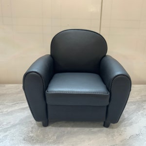 1:6 Scale black single seat sheepskin sofa chair, Dollhouse miniature couch,  Handmade mini leather sofa, Minimalist sofa, Gift for dolls