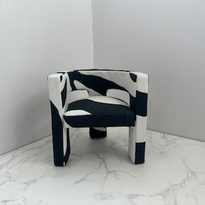 1:6 Scale Short pile linen Single Seater Sofa Chair for 12&quot; Dolls, Dollhouse handmade Zebra-print sofa chair, Doll Furniture, Gift for her