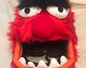 animal from the muppets motorcycle helmet Jawesome Hat Made from red fluffy faux fur Adult Animal Jawesome Hat Black/Orange/Red