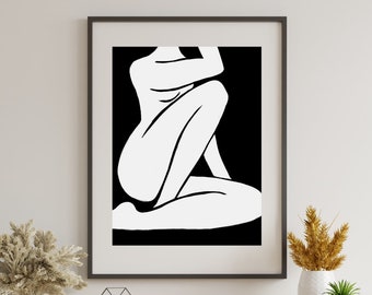 Impresión artística minimalista de línea femenina: Cuerpo abstracto sensual (descarga digital)