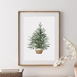 Vintage Style Christmas Tree Watercolor Print (Digital Download)