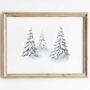 Watercolor Snowy Trees Print: Winter Forest Wall Art (Digital Download)