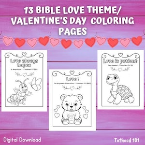 Love /Valentine Bible Coloring Pages for Preschoolers,  Preschool Bible Printables, Sunday School, Homeschool, Preschool Coloring,