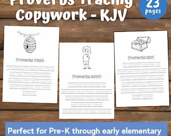 Copia de Proverbios RV: Práctica de escritura y coloreado, Educación en casa para preescolar, Prejardín de infantes, Biblia para niños, Actividad para jardín de infantes (Descarga digital)