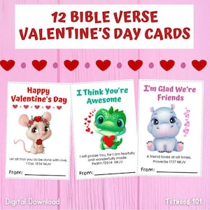 12 Bibel-Valentinstagskarten für Kinder, Sonntagsschule, Hausschule, Vorschul-Valentinstag, Kinderbibel-Valentinstag, christlicher Valentinstag