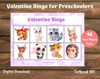 Valentine's Day Bingo Game for Kids, Valentine Preschool, Digital Download