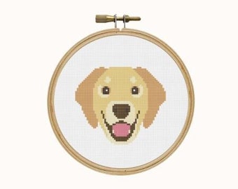 Korsstygnsmönster för Golden Retriever - PDF-mönster för nedladdning - Enkla minimönster - Söta husdjur - Djur-Xstitch - Hundvalp - Brun hund - DIY